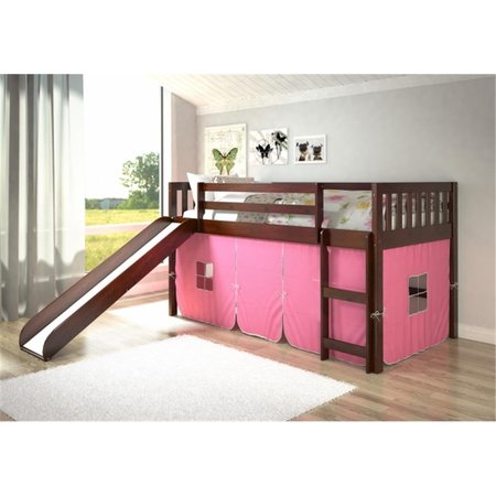 FIXTURESFIRST PD-715TCP-P Twin Size Mission Pink Tent Loft with Slide in Dark Cappuccino FI480576